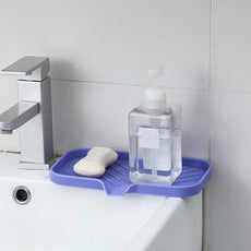 Silicone Bathroom Soap Dishes with Drain Spout-Bathroom and Kitchen Sink Organizer,Sponge Holder,Dish Soap Tray,Perfect for Dispenser,Scrubber,Bottle on Sink or Counter-Light Purple 9.6