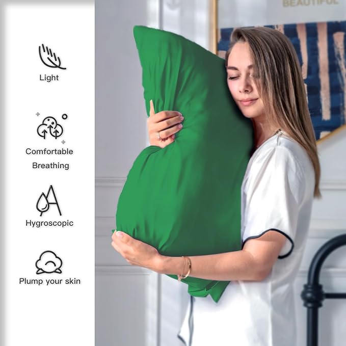 Silk Pillow Cases 2 Pack Soft Breathable and Sliky King Size Pillow Cases Set of 2,Natural Mulberry Satin Silk Pillowcase with Hidden Zipper for Hair and Skin (Olive Green,20"X 36",2pcs)