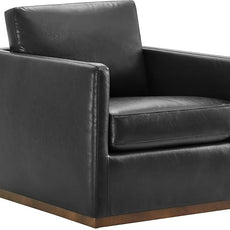 CHITA Swivel Accent Chair, Faux Leather FSC Certified Mid Century Modern Arm Chair for Living Room and Bedroom, Fully Assembled, Black