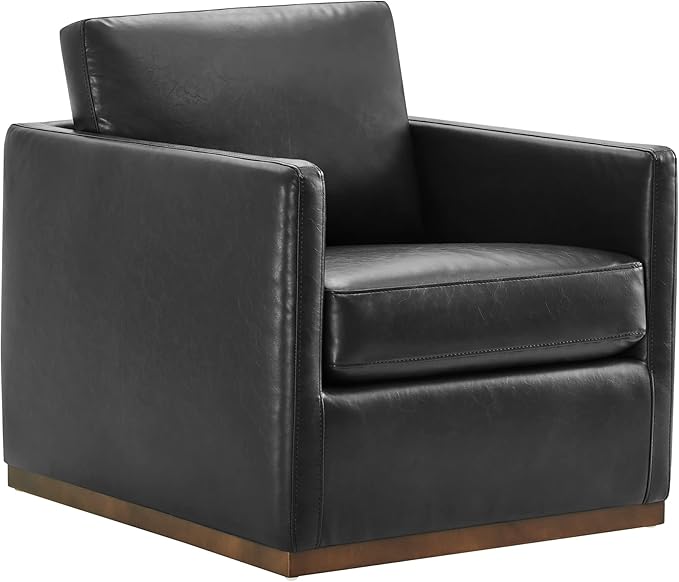 CHITA Swivel Accent Chair, Faux Leather FSC Certified Mid Century Modern Arm Chair for Living Room and Bedroom, Fully Assembled, Black