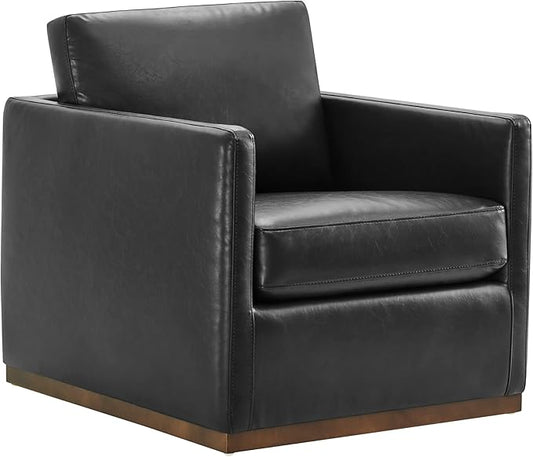 CHITA Swivel Accent Chair, Faux Leather FSC Certified Mid Century Modern Arm Chair for Living Room and Bedroom, Fully Assembled, Black