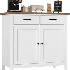 HORSTORS Kitchen Storage Cabinet, Modern Farmhouse Buffet Cabinet with Storage, Coffee Bar with 2 Drawers and 2 Doors, Floor Sideboard Buffet for Living Room, Dining Room, Bathroom, Ivory White