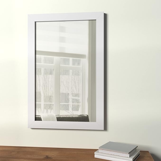 Amazon Basics Rectangular Wall Mount Mirror 24" x 36", Wide Trim, White
