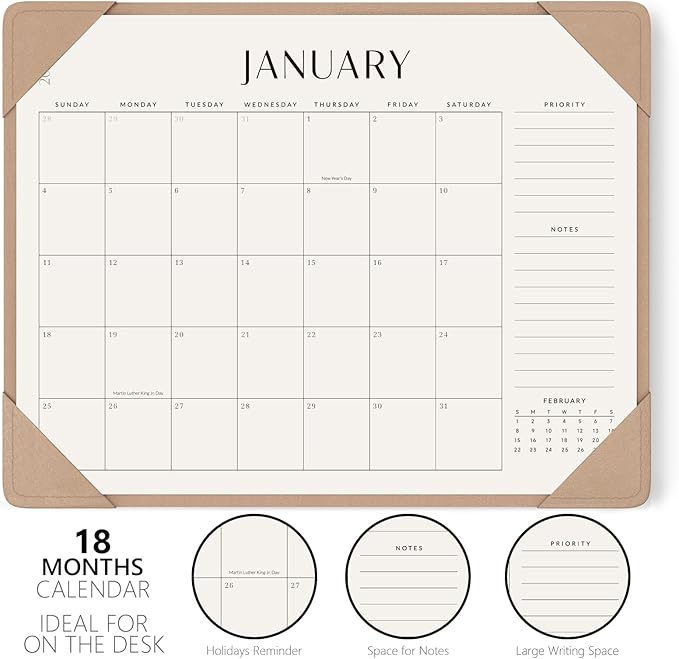 Jotsome Desk Calendar 2026 with Desktop Mat, Large Desk Pad Calendar From Now to December 2026 22x17 inch, Desk Blotter Calendar for Home Office and School, Easy Planning, Gift for the Holidays or Christmas, Apricot