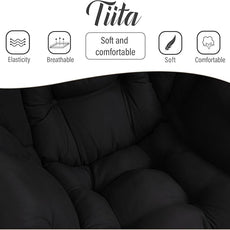 Tiita Lazy Chair with Ottoman, Modern Large Accent Lounge Armchair, Comfy Leisure Sofa Reading Chair with Footrest for Bedroom, Living Room, Dorm Rooms, Garden and Courtyard, Black