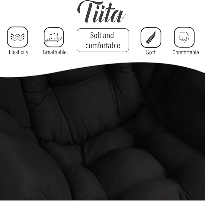 Tiita Lazy Chair with Ottoman, Modern Large Accent Lounge Armchair, Comfy Leisure Sofa Reading Chair with Footrest for Bedroom, Living Room, Dorm Rooms, Garden and Courtyard, Black