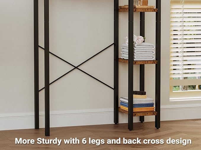 IRONCK Over The Toilet Storage with 8-Titer Shelf, Mass-Storage Side Storage Open Rack, Freestanding Bathroom Organizer Space Saver, for Bathroom, Restroom, Laundry, Vintage Brown