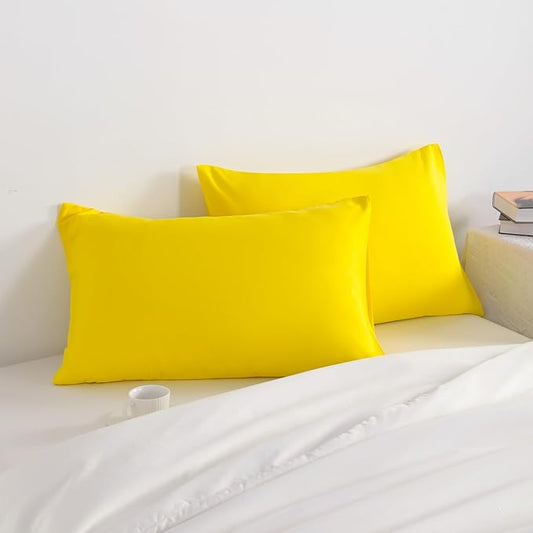 NTBAY King Pillow Cases Set of 2, 2 Pack Brushed Microfiber 20x36 Pillow Cases, Soft, Wrinkle, Fade, Stain Resistant Yellow Pillow Cases with Envelope Closure, 20x36 Inches, Yellow