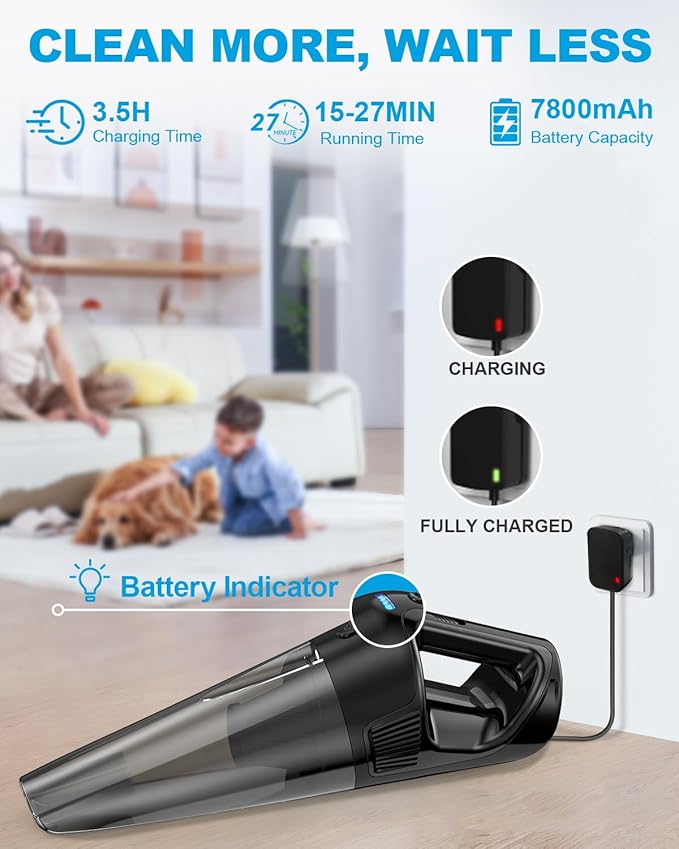 PowerSpeed CleanView Portable Handheld Vacuum - 16000Pa Strong Suction Powerful with 800mL Dust Cup and LED Light - Cordless Vacuum Cleaner for Home Daily Quick Clean - for Dust/Pet Hair/Floor Debris