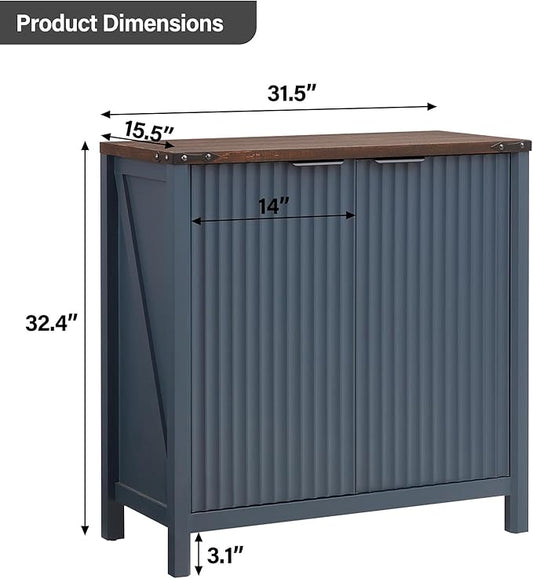 32 Fluted Sideboard Storage Cabinet Buffet - 7-Level Adjustable Shelves, Modern Farmhouse Rustic Kitchen Console Accent Cabinets, Coffee Bar Table for Dining Room (Navy Blue)
