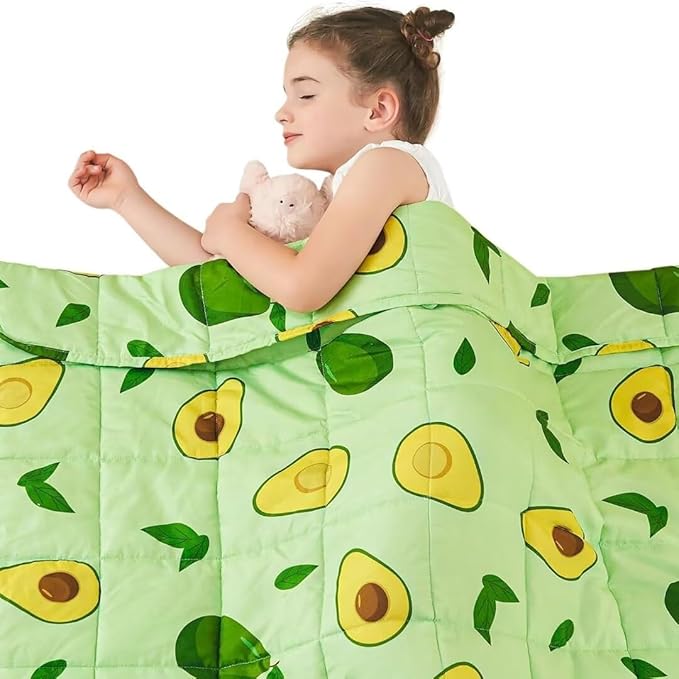 yescool Weighted Blanket 3 Pounds Cooling Weighted Lap Blanket, Green Avocados Heavy Blanket for Sleeping, Breathable Weighted Throw Blanket Gift for 20-40lbs,36"x48"