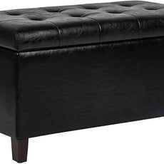 Joveco Storage Ottoman Bench, 33 Inches Faux Leather Rectangle Tufted Foot Stool for End Foot of Bed, Bedroom, Living Room, Black