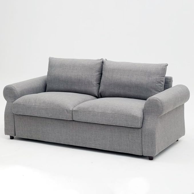 Panana Modern 2 and 3 Seats Loveseat Sofa Couch with Storage, Small Love Seat Couches for Living Room, Bedroom, Apartment, Office (Light Gray Linen Fabric, Scroll Arm - 3 Seater)