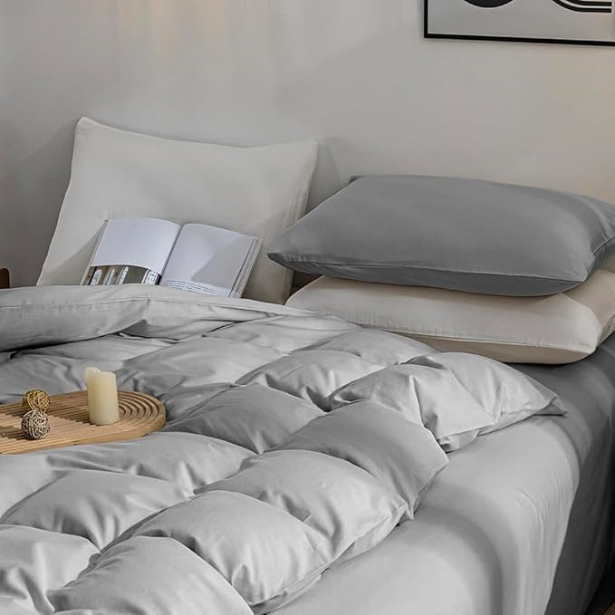 JELLYMONI Light Gray Duvet Cover King Size - 100% Washed Cotton Linen Feel Textured Comforter Cover, 3 Pieces Lightweight Soft Bedding Set with Zipper Closure (Light Gray, King 104"x90")