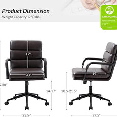 HULALA HOME Modern Faux Leather Home Office Chair with Tilt Lock & Metal Base, Desk Chair with Wheels & Padded Cushion, 360° Swivel Wide Seat Computer Task Chair, Brown