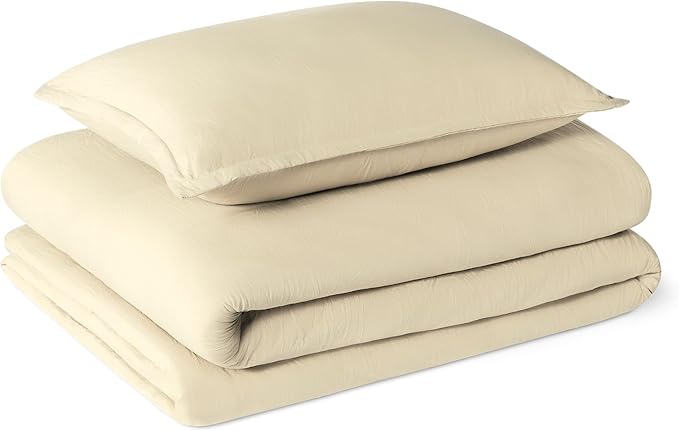 Amazon Basics Brushed Microfiber Comforter Set, Extra Soft with Natural Texture, 2-Piece, Twin/Twin XL, Beige