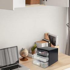 Desk Organizer with Drawer, Desk Storage Box, Plastic Office Stationery Supplies Organizers, Desktop Organizer for Office School Home (3 drawer, Black)