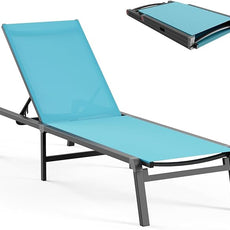 Aluminum Chaise Lounge Ourdoor - Foldable & Assemble Free Outdoor Lounge Chair with 5 Adjustable Backrest, Patio Lounge Chair for Outside Poolside Beach Pool, Lake Blue