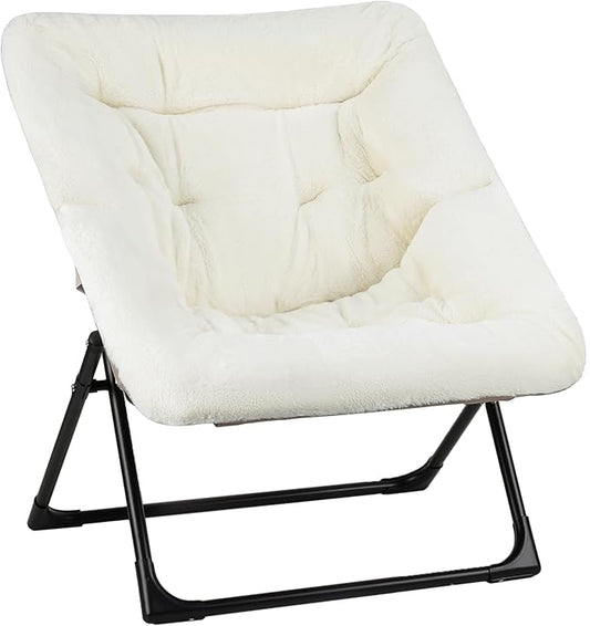Comfy Saucer Chair for Adults, Soft Faux Fur Bedroom Chair, Accent Dorm Chairs, Flexible Living Room Reading Chairs, Oversized Folding Lounge Seat for Teens, X-Large, Beige