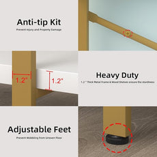 HSH 5 Tier White and Gold Bookshelf, Tall Storage Bookshelves for Bedroom Living Room Office, Metal and Wood Large Book Shelves, Modern Vertical 5 Shelf Bookcase, Farmhouse Big Open Display Book Shelf