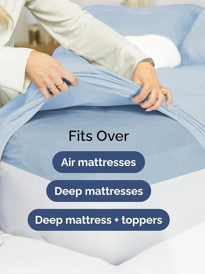 Extra Deep Pocket Full Sheets - 4 Piece Breathable & Cooling Bed Sheets - Hotel Luxury Bed Sheet Set - Soft, Wrinkle Free & Comfy - Easily Fits Extra Deep Mattresses - Deep Pocket Sky Blue Sheets Set