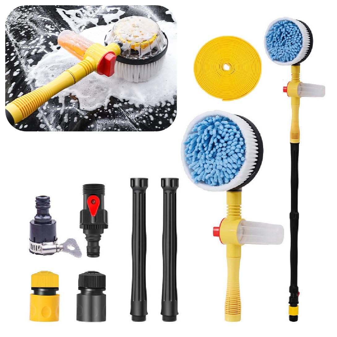 Rotating Car Wash Brush, 360° Spin Auto Cleaning Brush with Long Handle, Detachable Washing Brush with Soft Chenille Bristles Universal for Most Vehicles, Car Accessories (Brush)