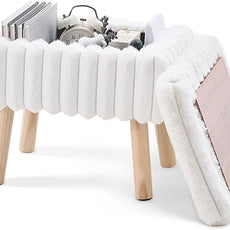 Wimarsbon Storage Ottoman,Soft Faux Fur Footstool with Padded Seat, Small Reading Vanity Chair, Footrest with Wood Tray for Couch, Mini Coffee Table or Display Stand (Cream, Rectangular Storage)