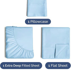 Extra Deep Pocket Twin Sheets - 3 Piece Breathable & Cooling Bed Sheets - Hotel Luxury Bed Sheet Set - Soft, Wrinkle Free & Comfy - Easily Fits Extra Deep Mattresses - Deep Pocket Light Blue Sheets