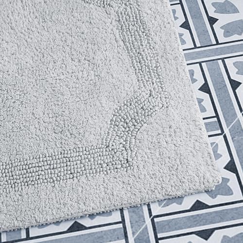 Laura Ashley - Reversible Cotton Bath Mat, Premium Bathroom Décor, Machine Washable Bathroom Rug, Highly Absorbent, 17"x24"/20"x32" 2-Piece Set, Light Grey