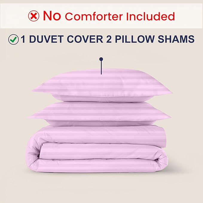 Kotton Culture 120"x120" 3 Pc Super King Plus/Super Oversize King Duvet Cover Set 100% Egyptian Cotton 600 TC Comforter Cover Zipper Closure & Corner Ties -Fits Only Extra Large Inserts -Striped Pink