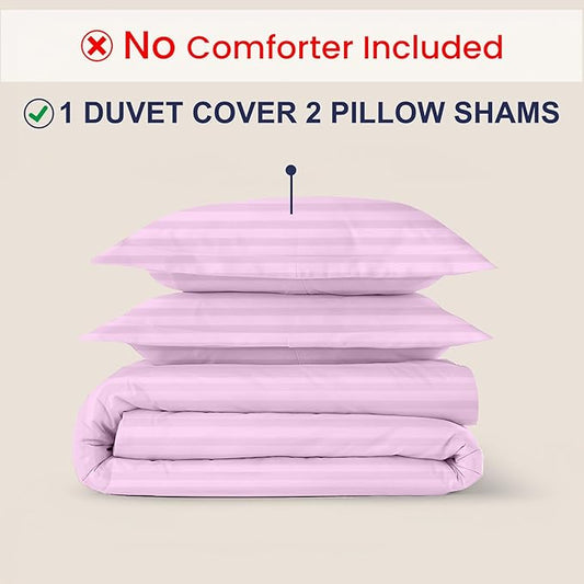 Kotton Culture 3 Pc King Size Duvet Cover Set- 100% Egyptian Cotton Sateen 600 Thread Count Ultra Soft Premium Durable Comforter Cover Zipper Closure & Corner Ties (Striped Pink, King 102"x94")