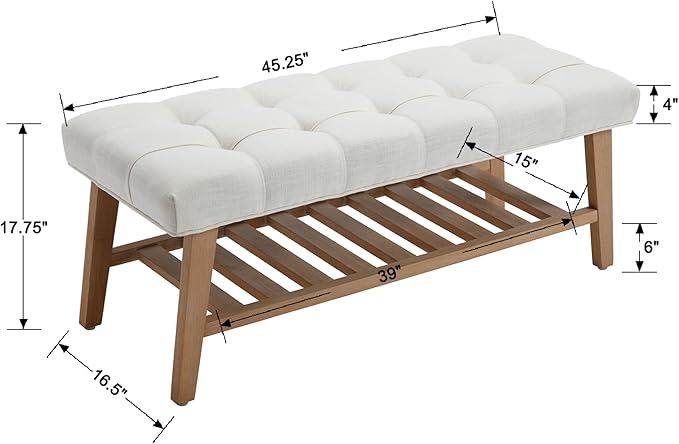 Kmax Entryway Bench with Shoe Storage, Upholstered Wood Storage Bench for Living Room Window Bench for Bedroom End of Bed - Linen, Beige