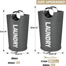 125L X-Large Laundry Basket, Freestanding Tall Clothes Hamper, Collapsible Laundry Bag, Dark Grey