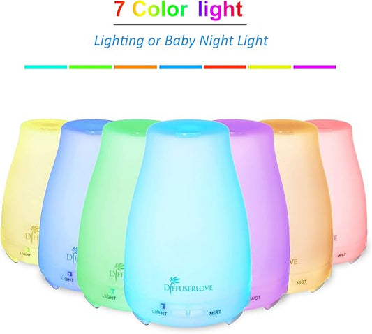 Diffuserlove Essential Oil Diffusers 200ML Remote Control Ultrasonic Mist Humidifiers BPA-Free Aromatherapy Diffuser with 7 Color Lights, Auto Shut-Off for Bedroom Office Kitchen