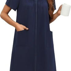 Ekouaer Women Robe Zipper Front Mumu Duster Robes Zip Up Housecoat Soft Sleepwear with Pockets
