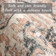 Area Rug 2x3 Washable Rug Door Mat Vintage Distressed Taupe Doormat Indoor Entrance Traditional Thin Floral Print Non Slip Carpet for Kitchen Bathroom Bedroom Living Room