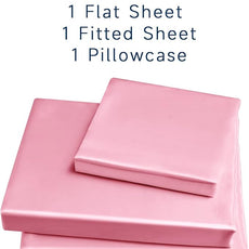 Satin Sheets Twin XL Size - 3 Pieces Luxury Silky Soft Bed Sheets, Wrinkle-Free Light Pink Satin Silk Sheet Set with 1 Deep Pocket Fitted Sheet, 1 Flat Sheet, 1 Pillow Case