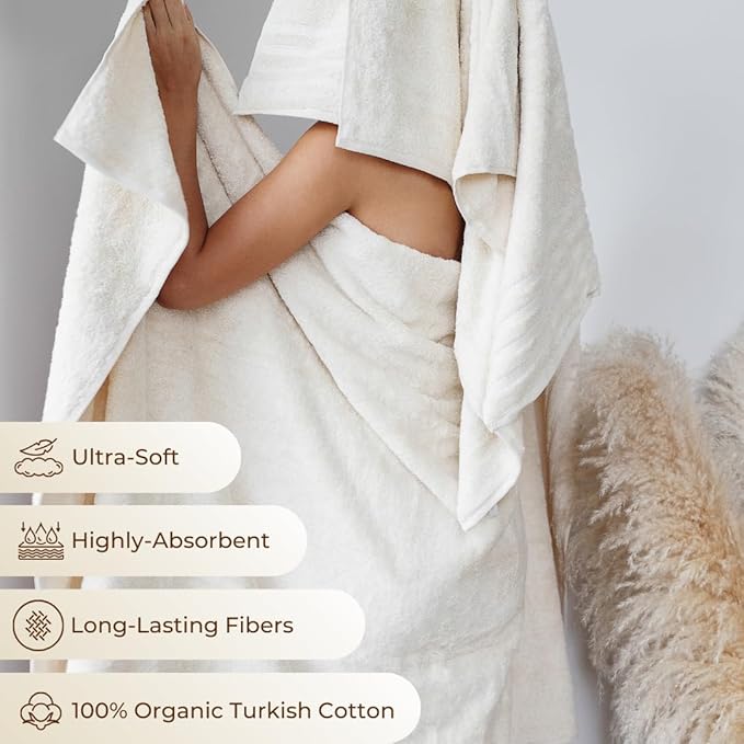Luxury Bath Sheets, 2 Piece Extra Large Bath Sheets (40x65 Inches), Highly Absorbent, Quick Dry, Premium, and Plush Bath Sheets, 100% Organic Turkish Cotton Towels for Bathroom (Beige)