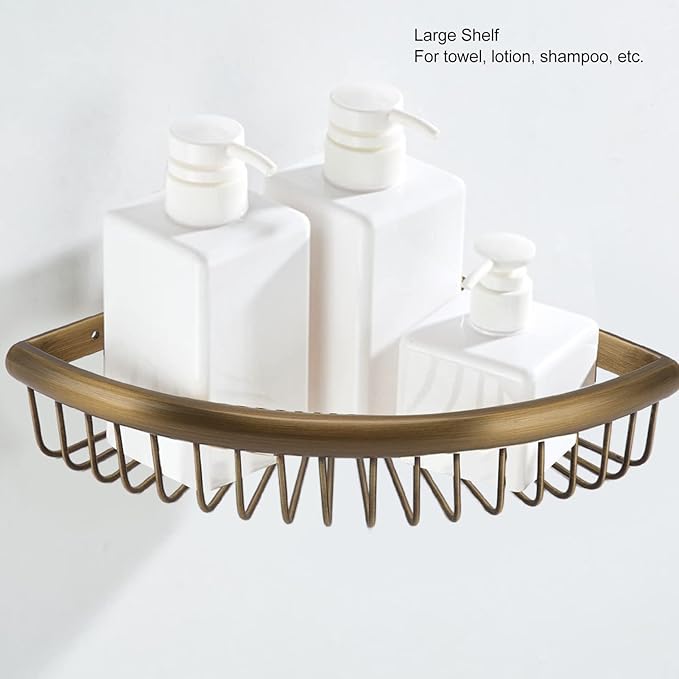 Corner Shower Shelves, Vintage Brass Triangular Corner ShowerCaddy Storage Rack Organizer with Screws for Dorm Toilet Bathroom Kitchen
