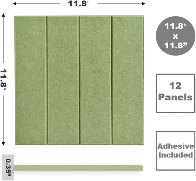 Felt Bulletin Board Tiles | Modern Cork Board Alternative | Large Cork Boards for Walls | Aesthetic Felt Wall Panels for Office & Home Decor | Pinboard & Photo Board (12-Pack) | Spring Green
