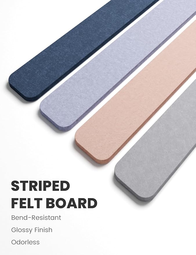 Cork Board Alternative Felt Strip Board 8-Pack 13"x2", Office Pin Board with 50 Push Pins, Adhesive Install for Bedroom Door & Home Office(Heather Grey)