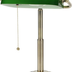 LINNMON Bankers Desk Lamp, Green Retro Lamp, Vintage Lamp with Pull Chain Switch for Home Office (Brass+Green)