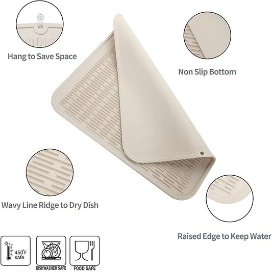 Silicone Dish Drying Mat for Multiple Usage,Easy clean,Eco-friendly,Heat-resistant Silicone Mat for Kitchen Counter or Sink,Refrigerator or Drawer Liner Tapioca 2XL 24 inches x 18 inches