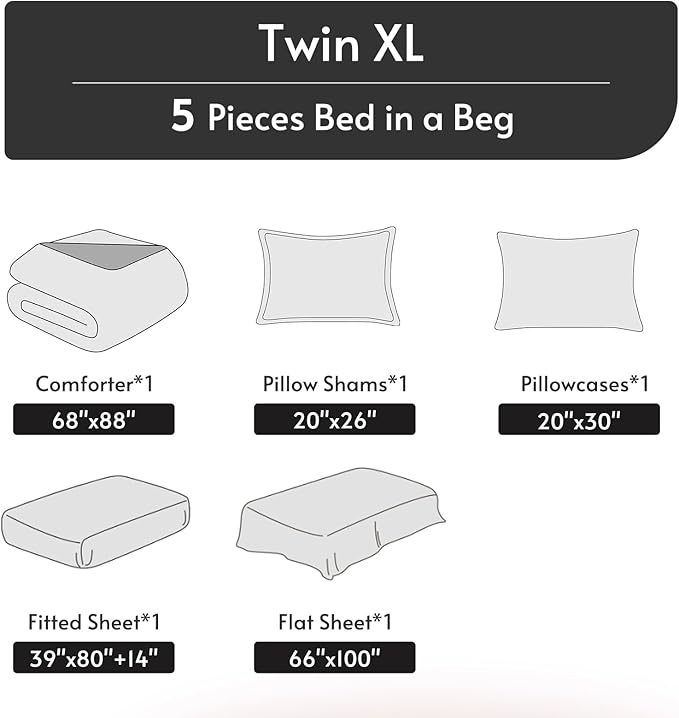 MUXHOMO 5 Pieces Twin XL Comforter Set, Reversible Bed in a Bag Twin XL Size, All Season Bedding Set with Comforter, Flat Sheet, Fitted Sheet, Pillowcases & Shams, Purple & Lavender
