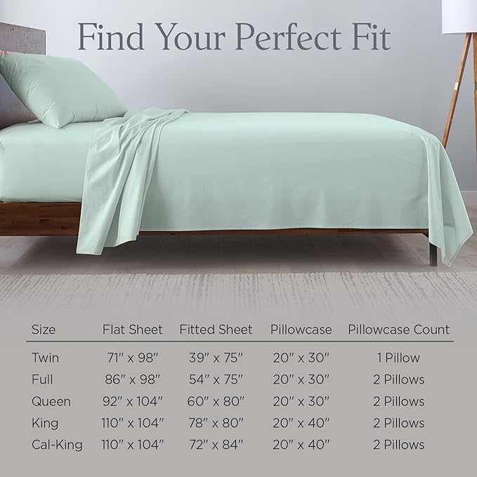 Ella Jayne Percale Sheets King Size (4 Pieces) Permium 100% Cotton Percale TC300, Hotel Luxury Collection, Deep Pockets and Cooling Cotton Percale Sheets King (Mint)