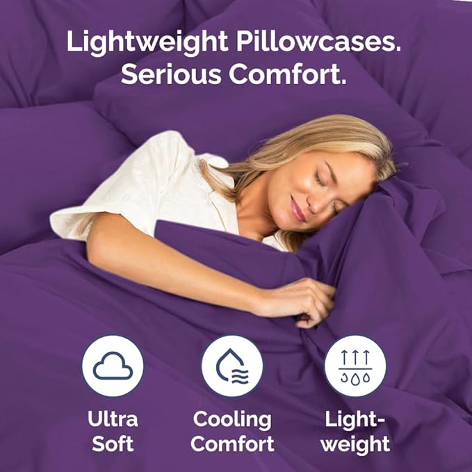 Queen Pillow Cases - 4 Pack - Super Soft Pillowcase Covers - Envelope Enclosure - Hotel Quality Pillow Protectors - Wrinkle Free, Fade, Shrink & Stain Resistant - Machine Washable - 20" x 30" (Purple)