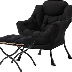 Tiita Lazy Chair with Ottoman, Modern Large Accent Lounge Armchair, Comfy Leisure Sofa Reading Chair with Footrest for Bedroom, Living Room, Dorm Rooms, Garden and Courtyard, Black