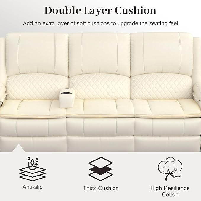 3 Seater Recliner Sofa Set with 2-Tier Cushion, 3+1+1 Pieces in Living Room, 3 Seater Reclining Couch Leather with Removable Console, 2 Oversize Recliner Chair Sofa Seat