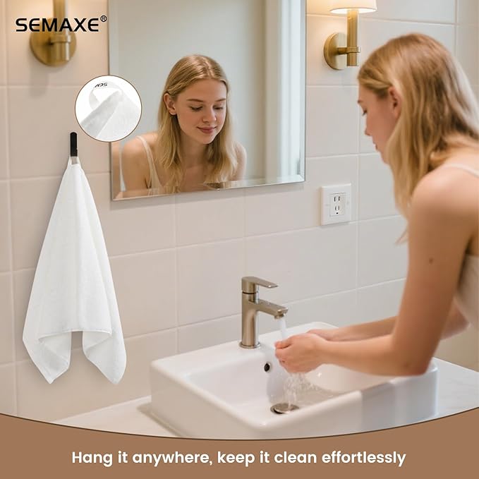 SEMAXE 6-Pack White Hand Towels - Premium 27"x16" Bathroom Towel Set with Hanging Loops, Oeko-Tex Certified 100% Cotton, Hotel Luxury for Home