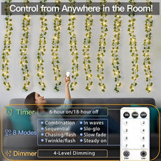 suddus 200 LED Vine with Light Plug in, 6.5ft x 6.5ft Ivy Fairy Curtain Lights with Remote, Leaf Fairy Lights for Wall,Bedroom, Dorm, Wedding, Party, Indoor Decor(Warm White)